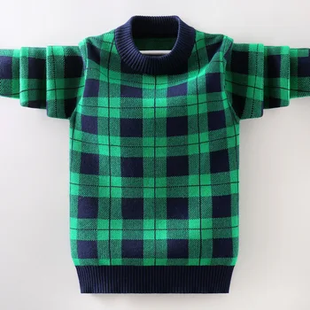 Детски пуловер за момчета Класически решетъчен дизайн Детски топъл пуловер памук за младежи 4-15 години облекло против пилинг FM052