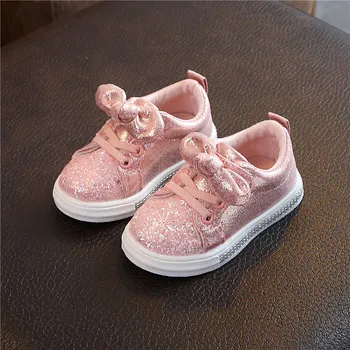 Детски обувки за момичета Маратонки Ежедневни детски обувки Спортна мода Блясък Кожа Бебешки обувки за малки деца Принцеса Бебе Меки апартаменти