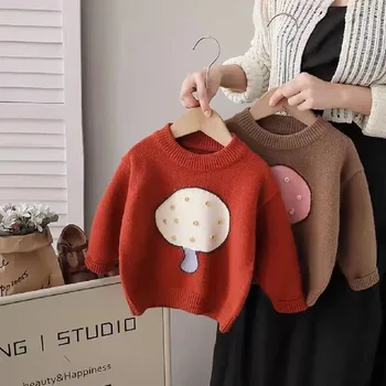 Момичета есенни и зимни дрехи удебелен пуловер 2023 норка кожа детски реколта трикотажни върхове бебе кръг врата дъно риза