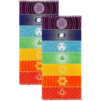 2Pcs гоблен медитация йога килим кърпи Мексико пискюл раирана подложка за под (59X30in) 0