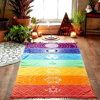 2Pcs гоблен медитация йога килим кърпи Мексико пискюл раирана подложка за под (59X30in) 5