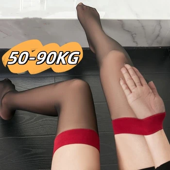 50-90KG Плюс размер жени Топ чорапи JK костюми секси бедрото дълго високо запас Лолита момичета прозрачни над коляното червен широк ръб 1