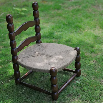 Средновековен френски тъкан конопено въже детски стол реколта орех цвят кратунка въже стол дневник ръчно тъкани. 1