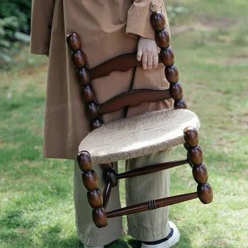 Средновековен френски тъкан конопено въже детски стол реколта орех цвят кратунка въже стол дневник ръчно тъкани. 2