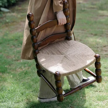 Средновековен френски тъкан конопено въже детски стол реколта орех цвят кратунка въже стол дневник ръчно тъкани. 3
