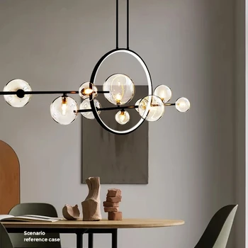 Модерен стъклен балон полилей Nordic трапезария LED лампа черно бяло ресторант светлина кухня дома висящи висулка светлина