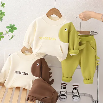 Baby Boys Sportswear Girls Winter Clothing Sets Children Soft Plush Sweater Pants Cartoon Kids Tracksuit Infant Clothes Outfits