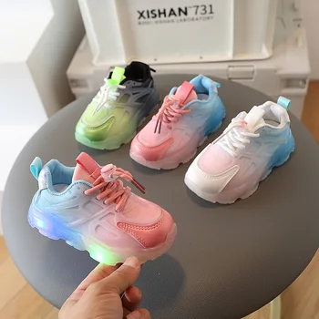 Детски спортни обувки със светлини на мъжки 1-3 годишни деца мода окото обувки дишаща момиче бебе блестящи обувки бебешки обувки