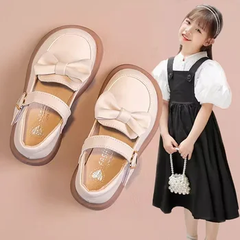 Момичета Малки кожени обувки 2023 Пролет и есен Нови кожени меки дънни детски обувки Принцеса обувки с рок