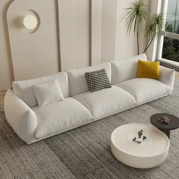 Кремав плат диван хол, прав хляб в японски стил, малък апартамент от агнешка вълна, прост и модерен 1
