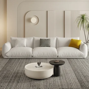 Кремав плат диван хол, прав хляб в японски стил, малък апартамент от агнешка вълна, прост и модерен 3