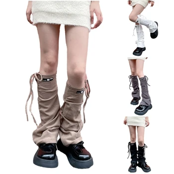 Шнур каишка Топ разкроени чорапи за жени Harajuku Y2K плътен цвят крак нагреватели дропшип