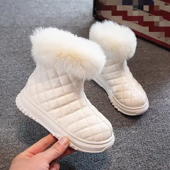 Зимни топли ботуши за момичета PU кожа плюшени снежни ботуши за колеж студент мода карирани памучни обувки обувки