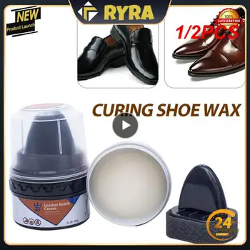 1/2PCS 40g Многофункционален бял/черен лак за обувки Безцветни светли обувки Търкайте кожа Почистващи обувки Четка за грижа гъба восък TSLM1