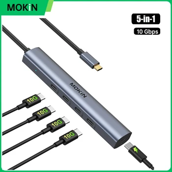 MOKiN 4 порта 10Gbps USB 3.1 C сплитер USB C хъб мултипорт адаптер pd 100w зареждане за MacBook Pro / Air iPad телефон Surface Pro