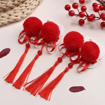 Костюм Шапки Нова година Червена фиба за коса Аксесоари за коса Hanfu Hecap Red Bow Щипка за коса Принцеса китайски стил щипка за коса 0