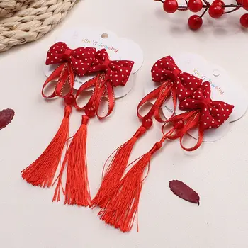 Костюм Шапки Нова година Червена фиба за коса Аксесоари за коса Hanfu Hecap Red Bow Щипка за коса Принцеса китайски стил щипка за коса 4