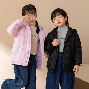 Леки и тънки пухени якета за деца Поддържайте топли дрехи за момичета палто Момче с качулка Детски зимни дрехи Перо палта момиче