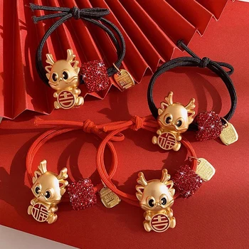 Нова година талисман червена коса въже Нова година шапки връзки за коса китайски Нова година коса Scrunchie Rhinestone талисман дракон 1