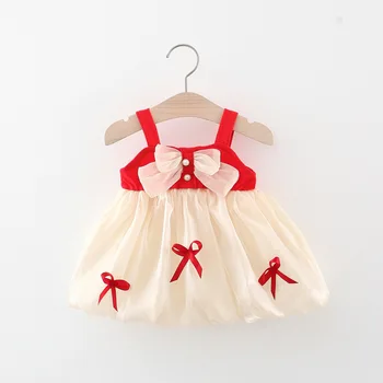 2023 Летни детски рокли за момичета Корейски сладък лък без ръкави Mesh луксозна принцеса рокля рожден ден облекло бебешко облекло BC710 1