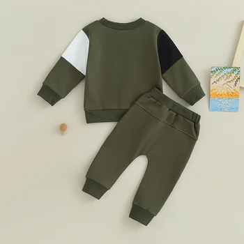 Baby Boy 2 парче екипировки контрастен цвят дълъг ръкав суитчър и еластични панталони за малко дете есен анцуг 2