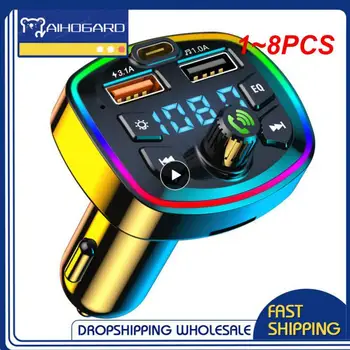  1 ~ 8PCS кола 5.0 зарядно FM трансмитер PD 20W Type-C Dual USB 3.1A цветна околна светлина запалка MP3 музика