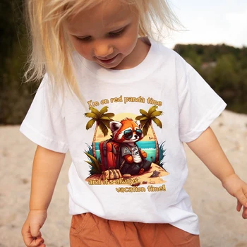 Детска тениска Сладка панда Принт Ваканция Детска тениска Момичета Момчета Дрехи Лятна детска риза с къс ръкав Детски тениски Подарък