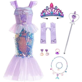 Baby Girls Little Mermaid Dress Ariel Princess Sequin Costume Kids Halloween Cosplay Children Birthday Party Clothes